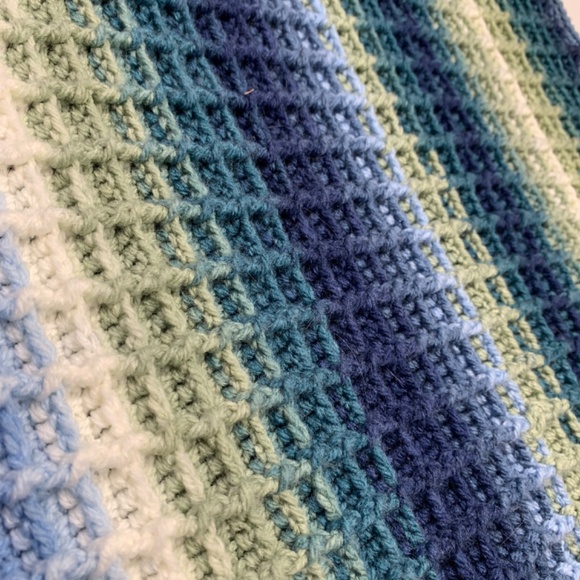 Crochet Afghan Blanket Throw | Hand Crafted | Variegated Blue Green | 45 x 39 - Picture 5 of 10